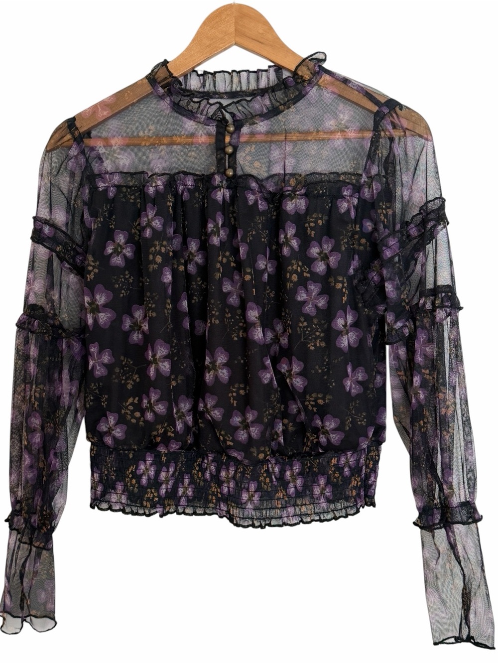 CALLIGRAPHIE Sheer Black Floral Lace Blouse Sz S